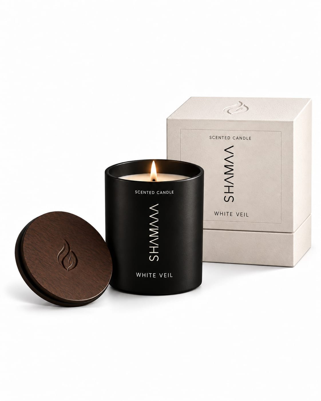 A Shamaa candle beside its two-piece Soft Oat box